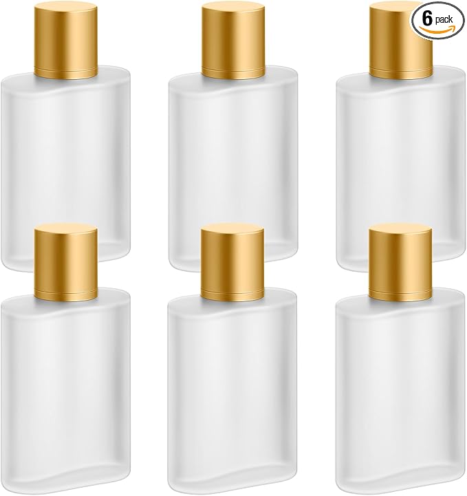 Tessco for you 6 Pcs 50/100ml Frosted Glass Bottle Perfume Atomizer Refillable Spray Empty Perfume Dispenser Fine Mist Atomizer Cosmetic Container for Travel Men Women (1.7 Ounces,Gold)