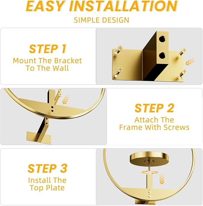 Wall Plant Shelf, Hanging Frame Decor Planter for Indoor Plants, Wall Mounted Plant Holder for Living Room/Entryway/Garden Flower Pot Holder Free Garden Shears (Circle-Gold, 2pcs)