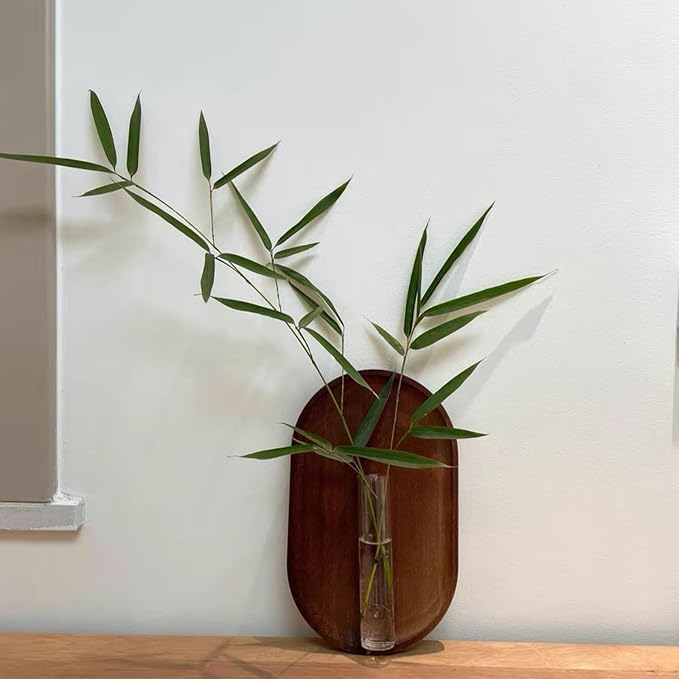 Modern Glass Test Tube Vase with Wooden Base – Wall-Mounted Floral Decor for Home and Office, Minimalist Plant Display (No Plants)