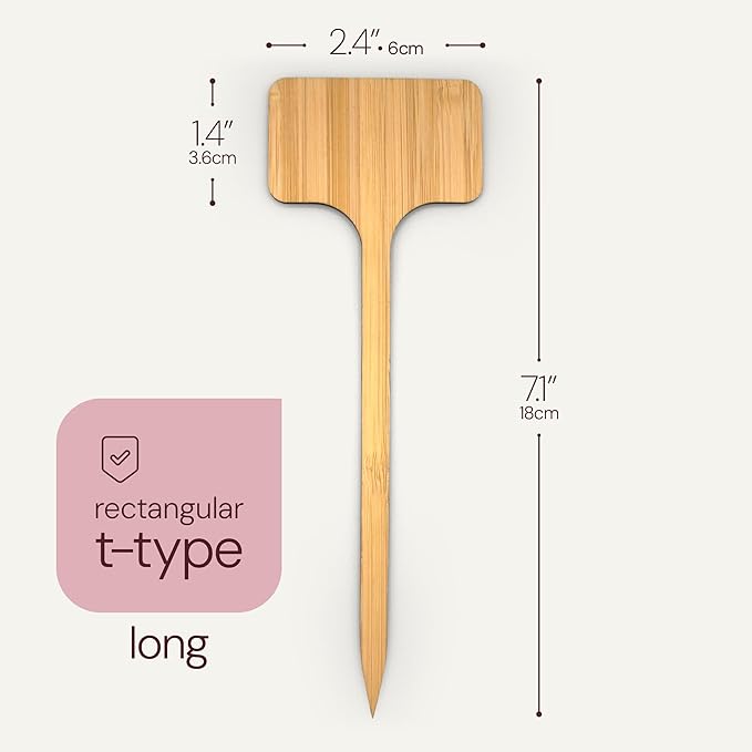 Bamboo Plant Labels & Garden Tags | 7" Long T-Type Wooden Garden Markers for Labeling Herbs, Seedlings, Vegetables, Cheeses, Appetizers, Desserts | 50 pcs