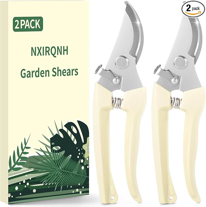 2 Pack Gardening Pruning Shears, Sharp Bypass Blade Garden Shears, Stainless Steel Garden Scissors with Comfortable Grip, Hand Pruners for Trimming Branches, Flowers, Plants, Fruit Trees & Vegetables