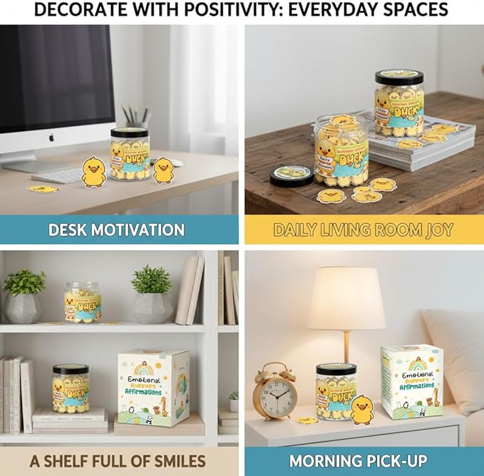DEARMINE Positive Duck Jar with 60 Daily Affirmation Cards, Emotional Support Gift, Duck Gift for Women, Birthday for Girls, Inspirational Gifts for Women, Back to School Student Present