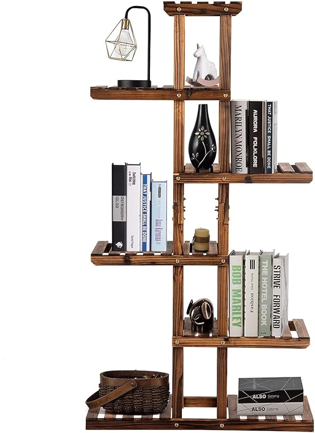 GRAFFY 6 Tier Flower Rack Wood Plant Stand, Flower Pot Holder 7 Shelves, Bonsai Display Shelf with Hollow Design, Multifunctional Storage Rack, Outdoor Indoor Flower Rack for Yard Garden Patio Balcony
