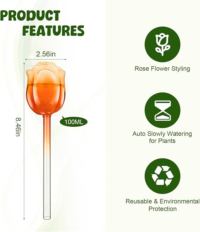 Rose Self Watering Globes for Indoor Plants - 4Pcs Iridescent Glass Plant Watering Devices with 100ML Water Bulbs, Rainbow Plant Watering Insert for Outdoor Flowers