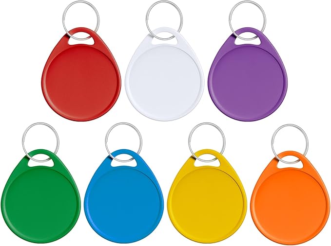 Uniclife 1.5 Inch Colorful Key Tags for Labeling Writable Round Plastic Key Chain Tags with Split Rings Sturdy Item Identifiers in 7 Assorted Colors, 50 Pack