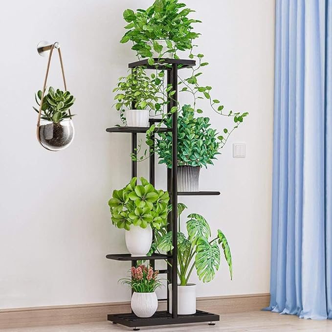 MTB Garden 5 Tier Metal Plant Stand for Indoor Outdoor Flower Pot Display Planter Shelf, Charcoal Grey