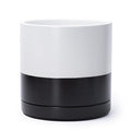 D'vine Dev 10 Inch Ceramic Planter Pot with Drainage Hole and Saucer, Indoor Cylinder Round Planter Pot, Layered Monochrome Black & White, 94-O-E-L