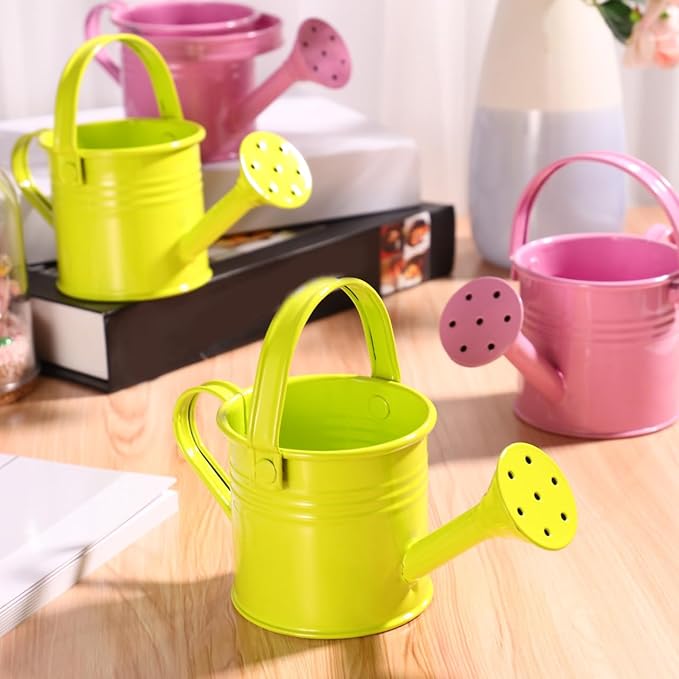 5 Pcs Kids Watering Cans, Mini Metal Plant Watering Can with Long Spout, Small Tin Flower Pots for Indoor Outdoor Gardening