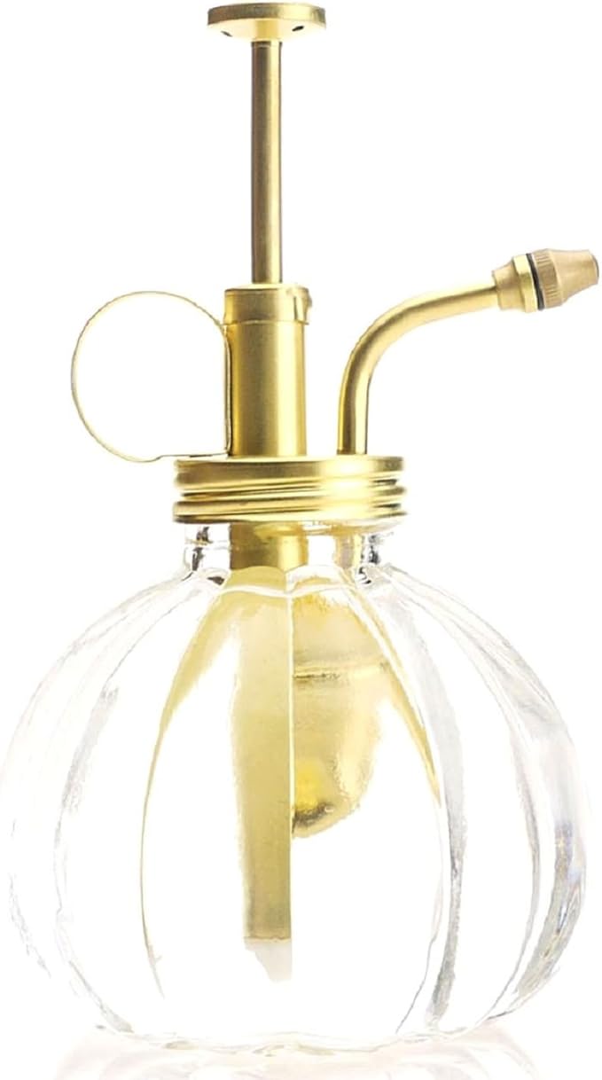 Plant Mister- Clear Color Glass Bottle & Brass Sprayer (Matt Gold)