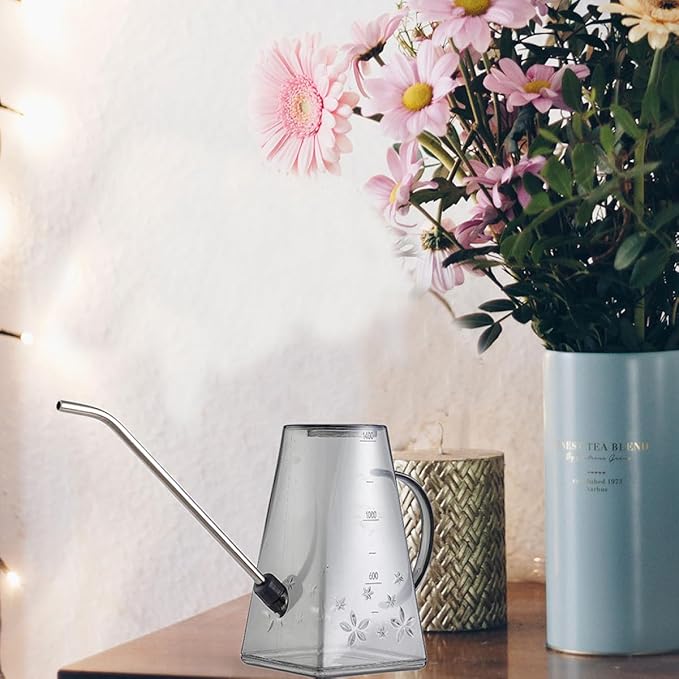 FRCOLOR 1.4l Long Spout Watering Can for Indoor Plants Gardening Watering Kettle with Gray Body for Home and Office Use
