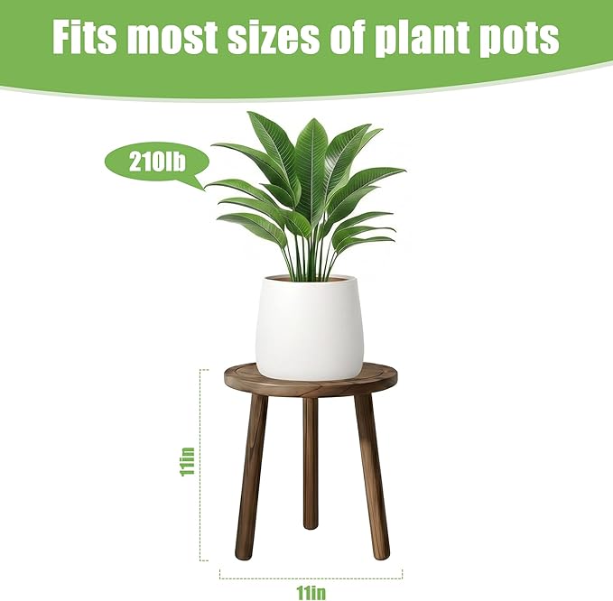 Wood Plant Stands Indoor, Updated Single Plant Stand Modern Plant Table for Large Plants, Wooden Plant Stool, Tall Plant Holder Small Round Side for Living Room, Balcony, Office (Dark Brown)