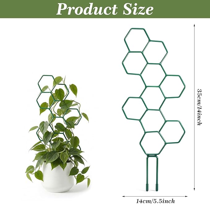 Small Trellis for Potted Plants, 14 Inch Indoor Trellis for Climbing Plants Honeycomb Shape Metal Plant Trellis for Pots Plant Climbing Support for Flower Hoya Pothos Houseplants(Green)