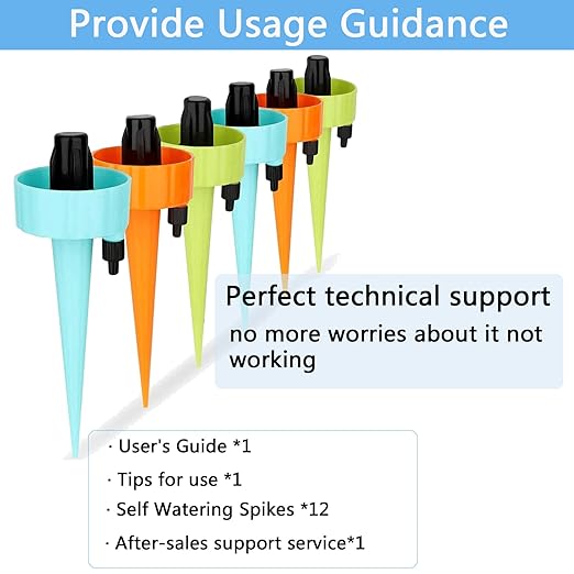 12 Pack Self Watering Spikes for Indoor/Outdoor Plants, Self Watering Planter Insert with Adjustable Drip Valve,Auto Vacation Plant Watering Devices,Plants Water System,Self-Watering Stakes