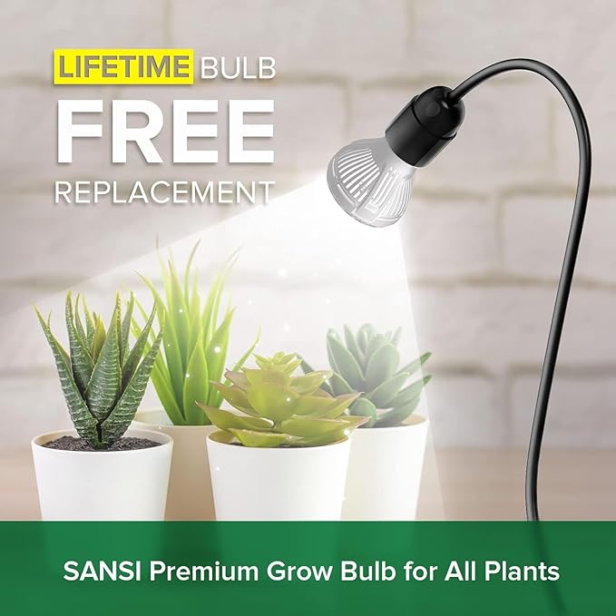 SANSI LED Grow Lights for Indoor Plants, 150W Full Spectrum Gooseneck Clamp Grow Lamp, 10W Power Plant Light with High PPFD for Seeding, Lifetime Free Bulb Replacement Plant Lights for Indoor, 1 Head