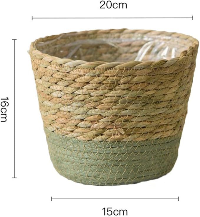 Seagrass Planter Basket Small Size Wicker Storage Basket with Plastic Liner Hand Woven Rattan Flower Pot Rustic Boho Plants Container for Home Farmhouse Indoor Outdoor (Large)