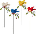 4 Pack Decorative Garden Stakes - 14.2" Metal Flowers for Outside & Metal Yard Art Outdoor and Garden, Rust-Resistant Shaking-Head Bird Lawn Ornaments for Patio - Gift for Gardeners