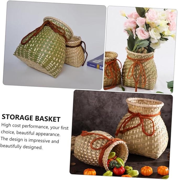Zerodeko 1pc Bamboo Basket Rustic Decor Fish Aquarium Decoration Pastoral Style French Decor Containers for Fruit Table Top Decor Plant Pot Indoor Hand- Rattan Child Bread Basket