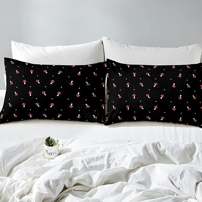 Mushroom Sheet Set Kids Cute Botanical Plants Print Bed Sheets Set Girls Kawaii Mushroom Bedding Set for Boys Teens Sheets Soft Room Decor Twin Size(1 Flat Sheet +1 Fitted Sheet +1 Pillowcase)