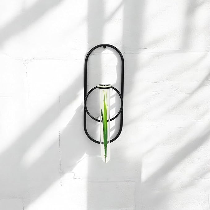 Sephra 10.25" Oval Wall Hanging Planter - Indoor Plant Propagation Station and Flower Vase - Modern Black Finish for Living Room or Home Office Decor