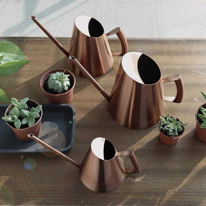Household Bonsai Stainless Steel Watering Can, Mini Brushed Indoor House Plants Long Spout Watering Can Modern Watering Pot, Rose Gold(L)