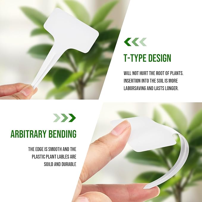 Plant Labels 1000 Pcs Yuanling T-Type Plastic Garden Tags Waterproof Plant Sign Stakes Nursery Garden Makers for Seedlings Flower Vegetables Herb Potted Belt Permanet Marker Pen (White)