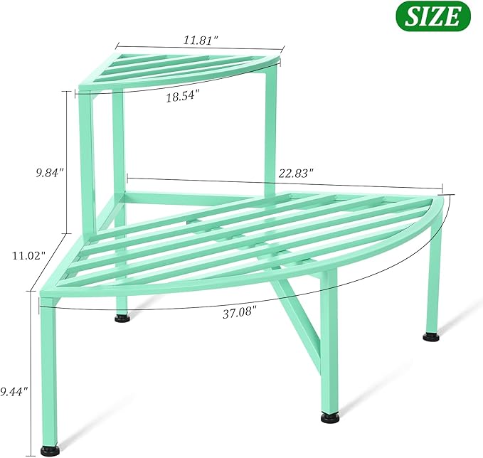 Dipion Corner Plant Stand Outdoor Metal,2 Tier Heavy Duty Ladder Plant Shelf Indoor for Multiple Plants,37.08" L x 22.83" W x 20.07" H,Mint Green