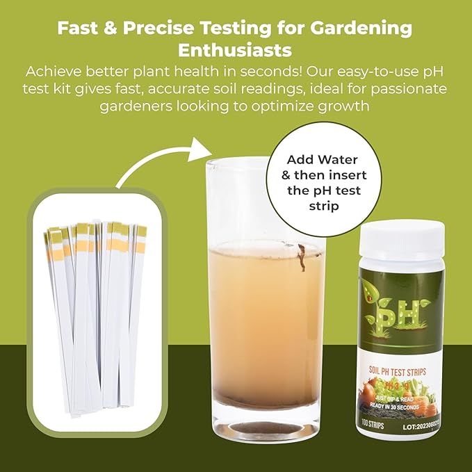 Soil pH Test Kit Soil pH Tester Strips(3-9 Range),100 Strips Test Soil of Garden Lawn Grass Flower Vegetable Compost Indoor and Outdoor Plants