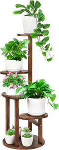 4 Tier Tall Plant Stand Indoor, Wood Corner Plant Shelf for Multiple Plants, Sturdy Oval Tiered Flower Pot Holder Display Rack for Living Room Balcony Patio, Carbonized Pine Wood