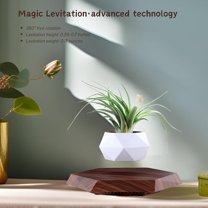MOOCCI Floating Plant Pot Magnetic Levitating Plant Pot for Succulents, Air Bonsai and Fake Flowers and Plants, Home Office Desk Decor, Gift for Easter, Mother's, Father's Day (Brown)