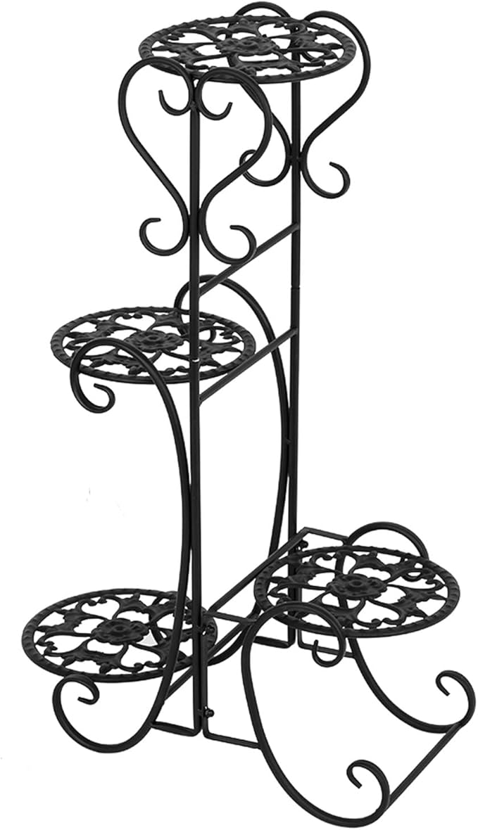 Plant Stand Indoor Outdoor, 4 Tier Metal Flower Pot Holder Shelves for Multiple Plants, Multi Tiered Planter Rack Display Shelf for Patio Garden Living Room (YH-CJ006)