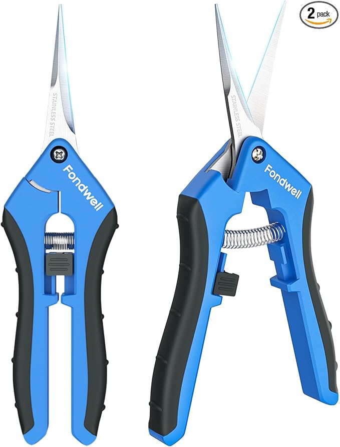 Fondwell 6.5" Pruning Shears Trimming Scissors: 2 Pack Straight & Curved Garden Snips with Micro Tip - Premium Plant Clippers for Precision Cutting