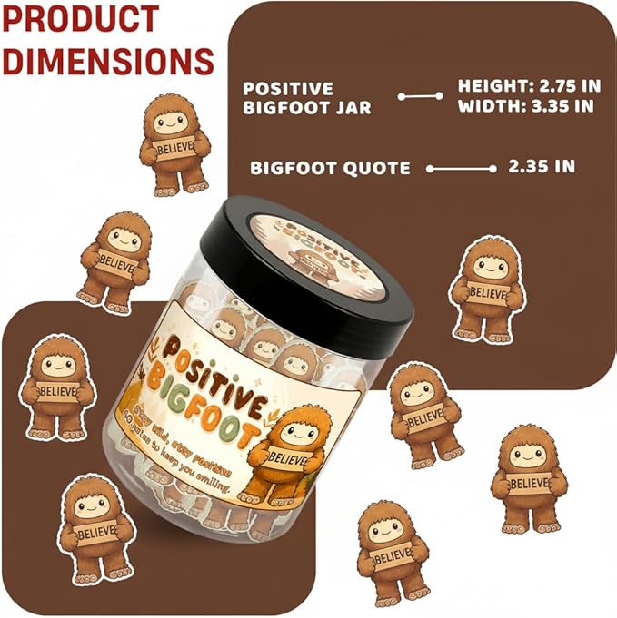 Positive Bigfoot Jar with 60 Daily Affirmation Cards, Bigfoot Gifts, Sasquatch Gifts for Men Women, Emotional Support Bigfoot Jar, Funny Gift for Dad or Husband