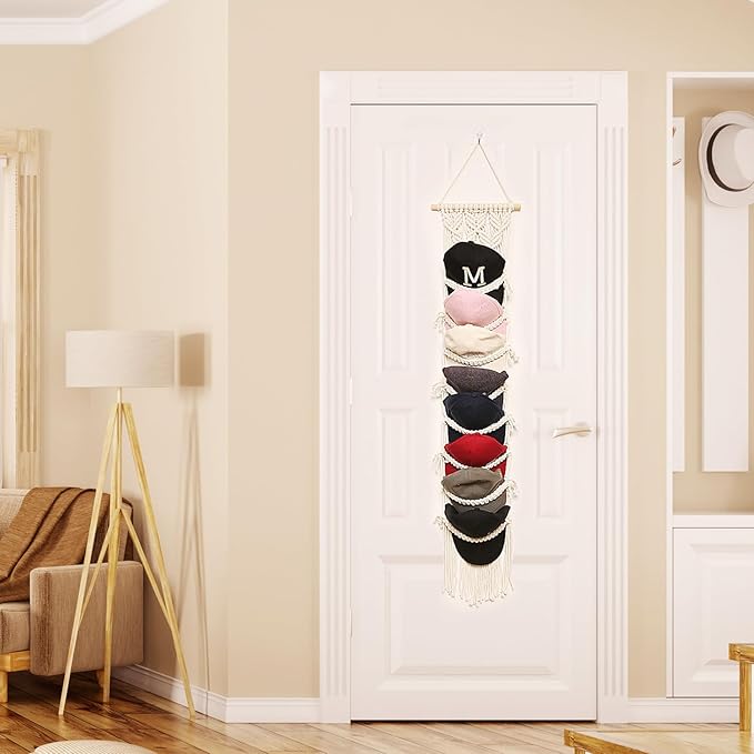 jontell Baseball Cap Storage Over Door-1 Pack-Boho Macrame Cap Holder Wall Hat Organizer for Baseball Cap Holder, Hat Rack for Wall Hanging Hat Holder for Bohemian Bedroom Decor