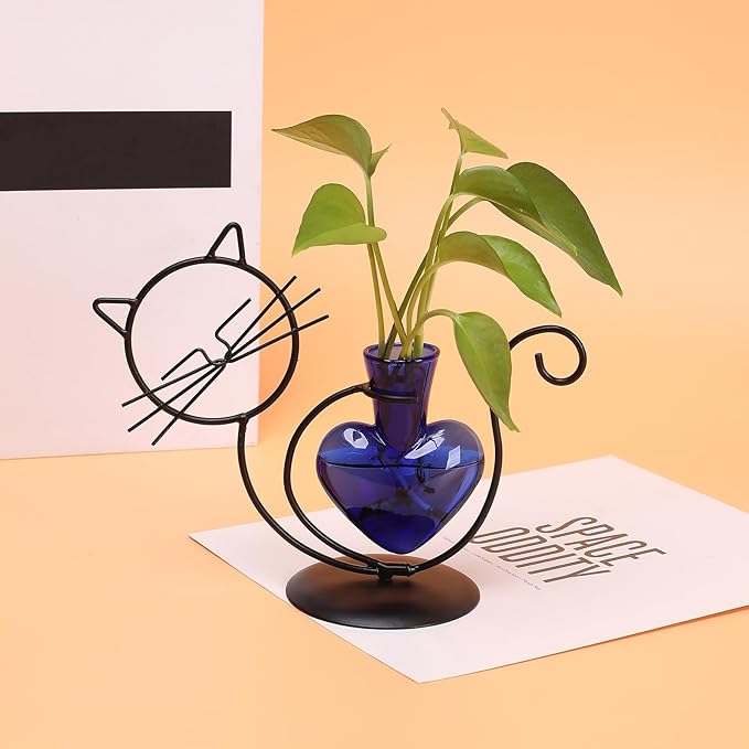 Plant Terrarium Plants Propagation Station Cat Lover Gifts for Women Home Office Decor Cat Desk Accessories