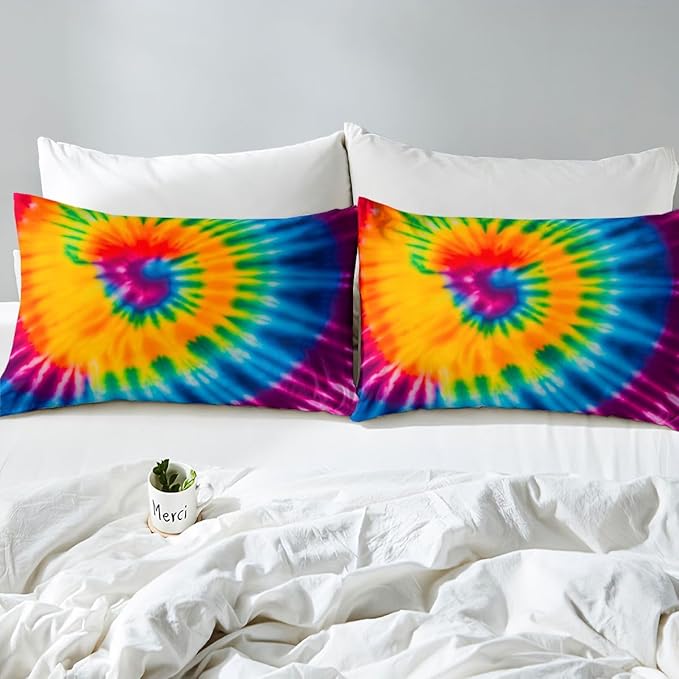 Feelyou Tie Dye Sheet Set Queen Size Kids Girls Boho Trippy Swirl Bed Sheets Set Ultra Soft Bright Colorful Rainbow Bedding Set Women Teens Bedroom Decor Bohemian Gypsy Sheets, Luxury Microfiber