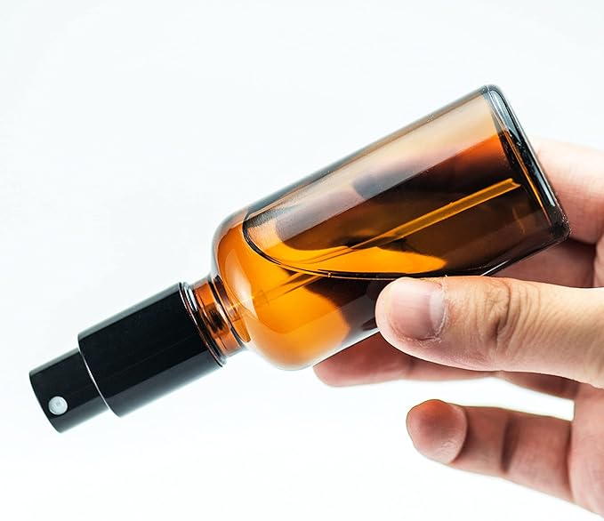 YIZHAO Amber Glass Spray Bottles 4oz, with Small Fine Mist Spray, Metal Cap, Refillable for Essential Oil,Travel,Cleaning,Perfume,Aromatherapy,Makeup – 4 Pcs