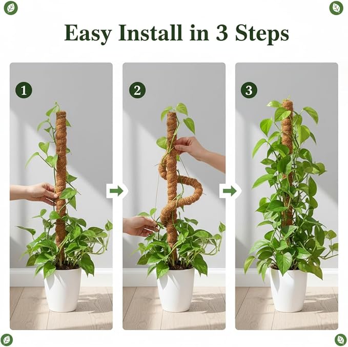 Moss Pole Monstera Plant Support - 2 Pack 28" Bendable Coco Coir Pole for Indoor Climbing Plants with Plant Sticks Support
