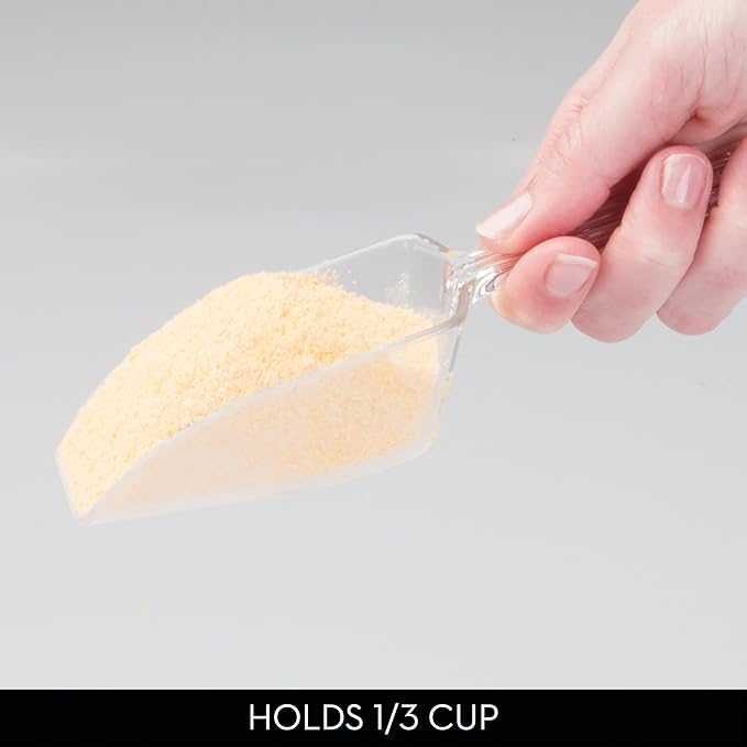 iDesign Large Plastic Scoop Measuring Cups – Set of 4, Pet Food, Coffee Grounds, Versatile Scoop, 2.25" x 1.25" x 6.5", 1/3 Cup, Clear