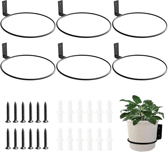 8 Inch Wall Mounted Plant Holder,Plant Wall Mount,Flower Pot Holder for Outside,Wall Planters for Indoor Plants (6 Pack)