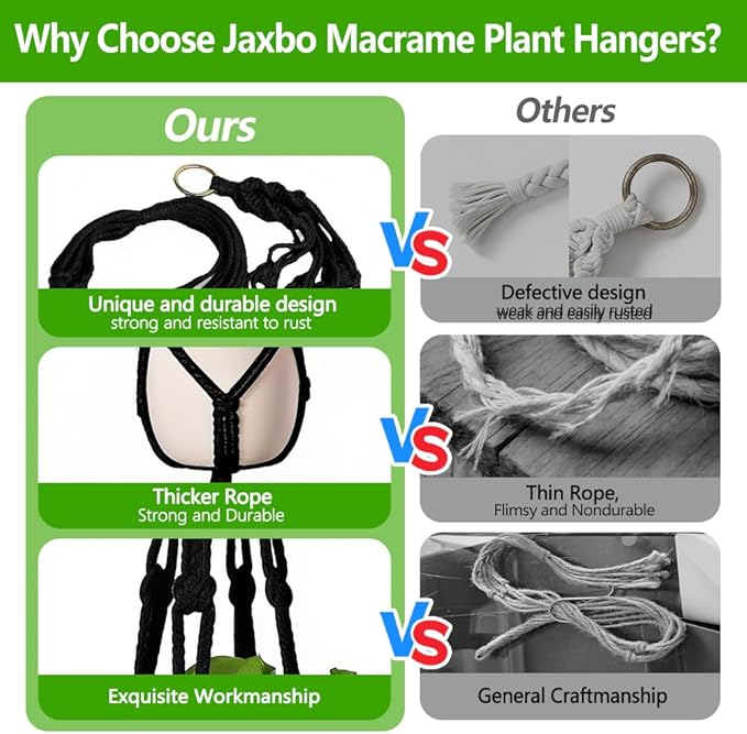Macrame Plant Hangers 2 Pack Indoor Outdoor Hanging Planter Basket Handmade Rope Hanging Plant Holder for Indoor Outdoor Boho Home Decor 41 Inch, Black