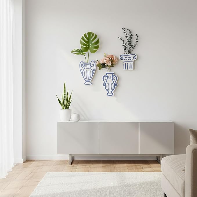 AIM & GGKK Wall Vases for Decor, Set of 3 Metal Wall Mounted Vase for Bedroom Living Room Bathroom Kitchen Modern Metal Decor