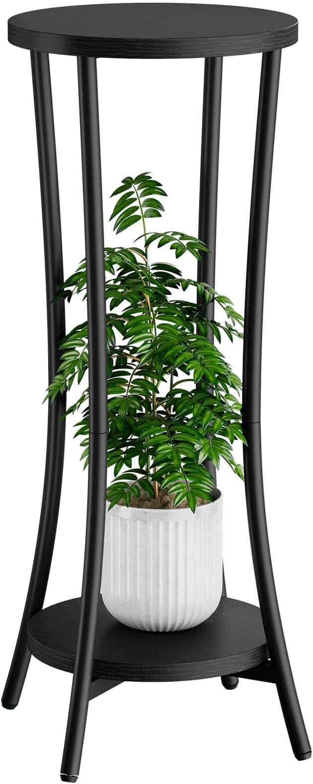 IBUYKE 30 Inch Tall Plant Stand Indoor, 2 Tier Wood Corner Plant Stand, Modern Round Plant Shelf Flower Stand for Living Room Patio Balcony Garden, Black TMJ074B