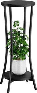IBUYKE 30 Inch Tall Plant Stand Indoor, 2 Tier Wood Corner Plant Stand, Modern Round Plant Shelf Flower Stand for Living Room Patio Balcony Garden, Black TMJ074B