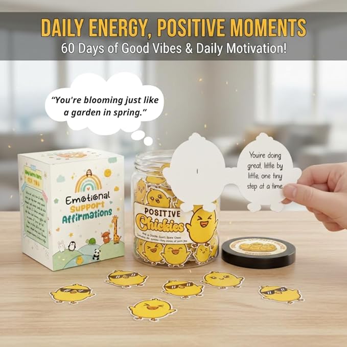 DEARMINE 60 Positive Chick Jar, Affirmation Cards for Women, Teens, Emotional Support Chickies, Chickies Gift, Chicken Gifts for Women, Funny Chicken Lady Stuff Gift