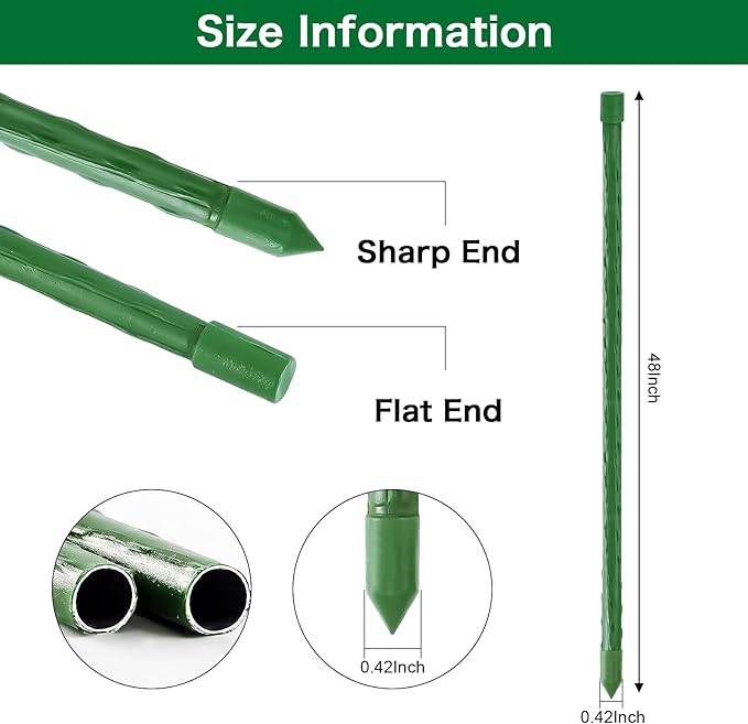 FEED GARDEN Garden Stakes 48 Inch 4ft 25 Pack,Sturdy Plant Metal Sticks Support,Plastic Coated Plant Stakes,Tomato Stakes,Beans,Trees