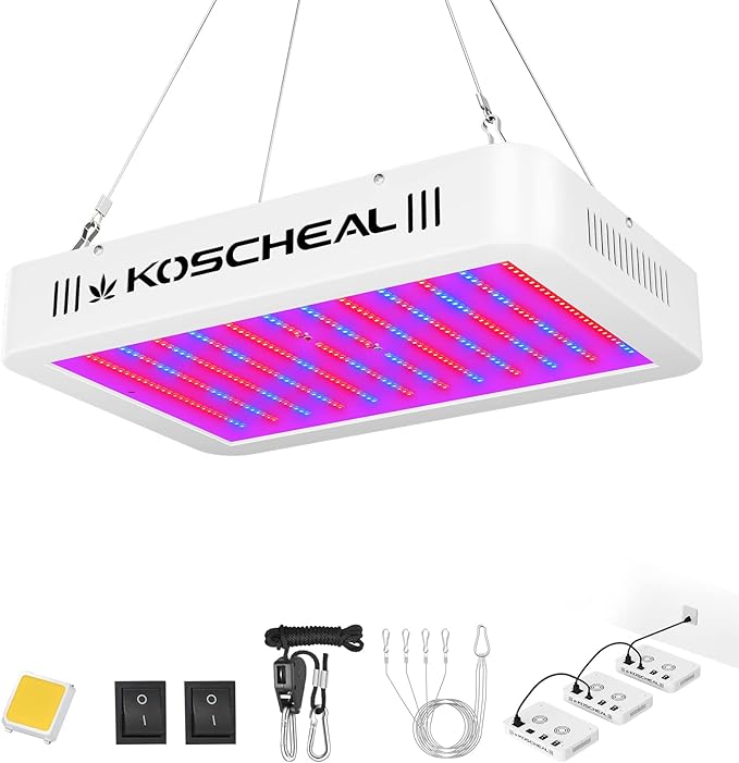 KOSCHEAL LED Grow Light Full Spectrum 1200W, Plant Grow Light with Veg & Bloom Switch for Hydroponic Indoor Plants LED Grow Lamp with Daisy Chain, Output 130W±5W
