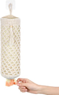 Plastic Bag Holder, Macrame Grocery Bag Storage Reusable Hanging Shopping Trash Bags Dispenser Boho Decor for Kitchen Closet Pantry Laundry Room, with 1 Traceless Hook