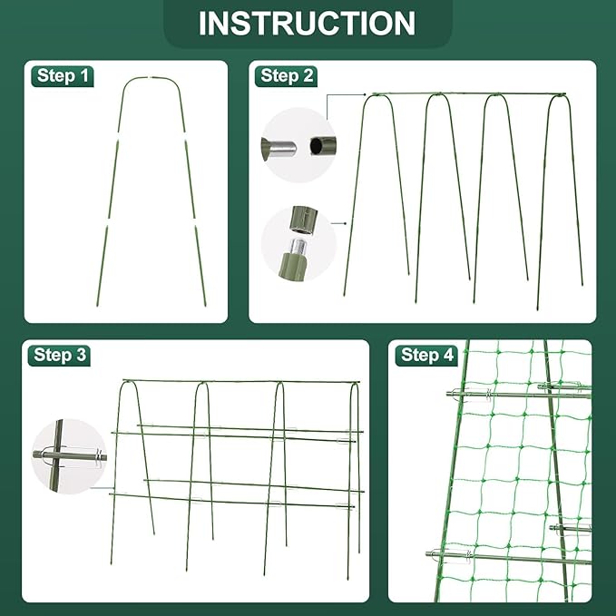 FOLLOOK Outdoor Trellis for Climbing Plants Arch Tunnel U-Frame Trellis with Plant Support Clips for Grape Zucchini Plant Metal Tall, Green, MWM-11-U-120x160-GREEN
