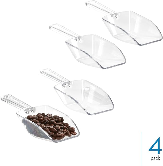 iDesign Large Plastic Scoop Measuring Cups – Set of 4, Pet Food, Coffee Grounds, Versatile Scoop, 2.25" x 1.25" x 6.5", 1/3 Cup, Clear