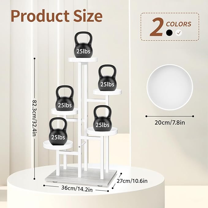 LASZOLA White 5 Tier Plant Stand Indoor Heavy Duty Rack for Modern House Planter, Metal and Wooden Vertical Organizer Decor Narrow Bathroom Floor, Sturdy Multi Level Flower Holder Raised, Cat Proof